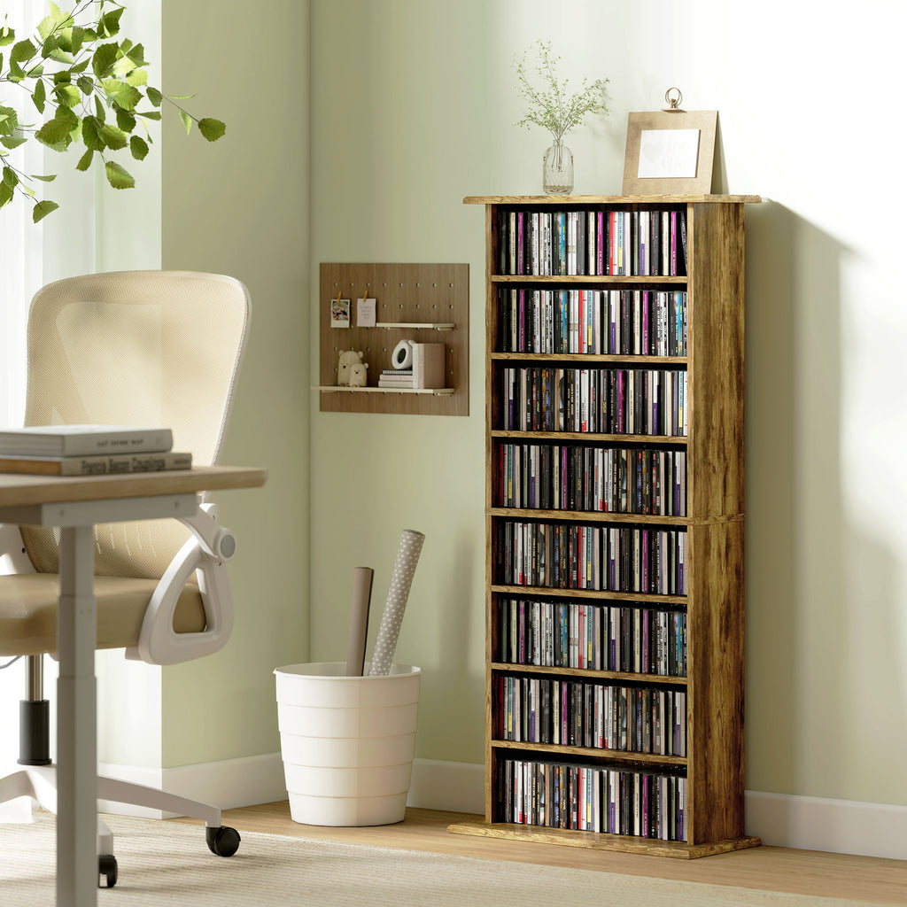 Rangements pour CD et DVD avec 8 compartiments et 6 étagères réglables, capacité max. 360 CD/185 DVD et Blu-ray, marron