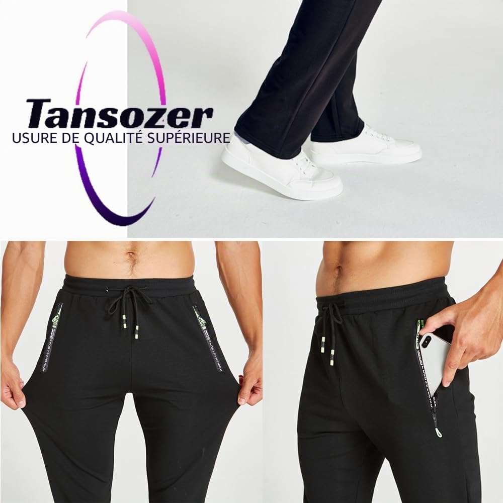 Tansozer Jogging Homme Pantalons de Survêtement Hommes Coton avec Poches Zippées