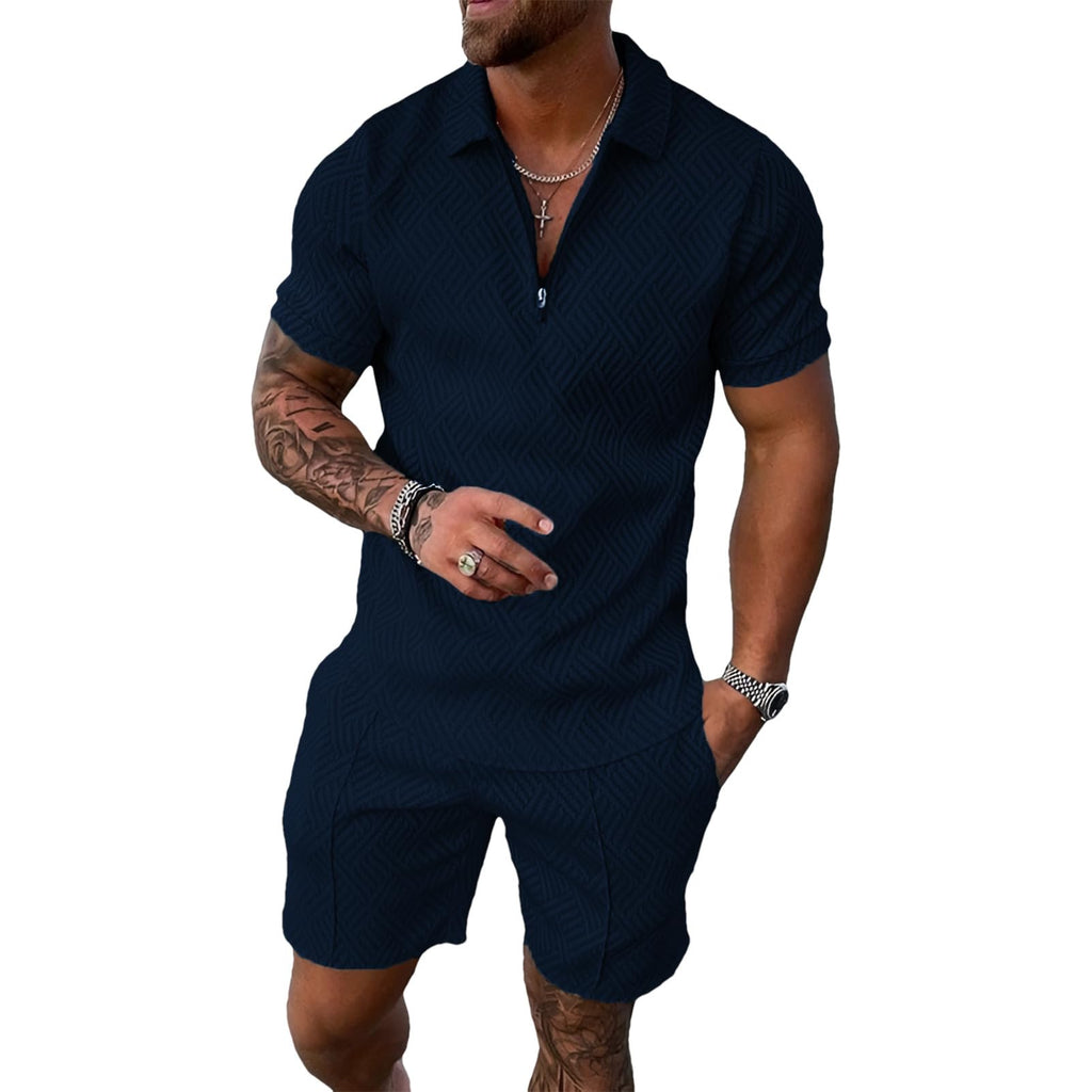 amropi Homme Survêtement de Sport T-Shirt à Manches Courtes Fermeture éclair et Short Ensemble