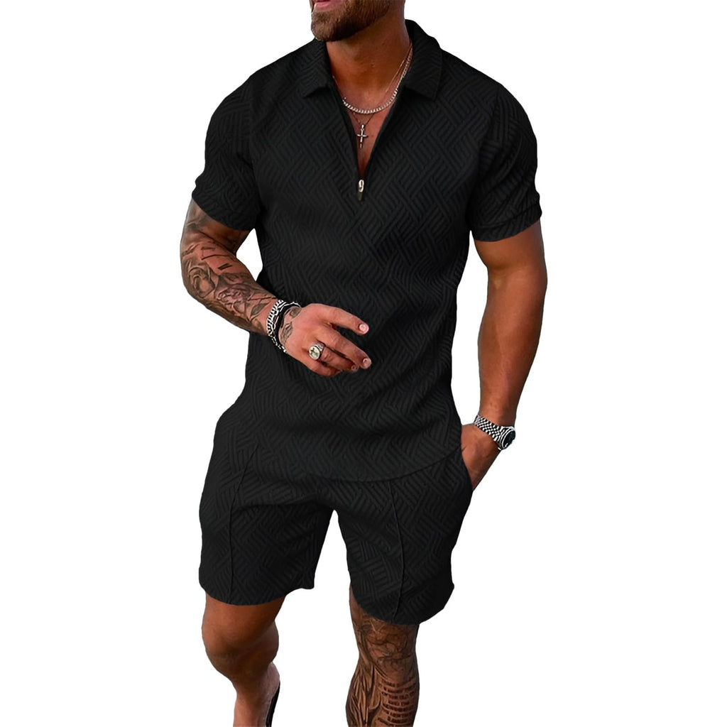 amropi Homme Survêtement de Sport T-Shirt à Manches Courtes Fermeture éclair et Short Ensemble