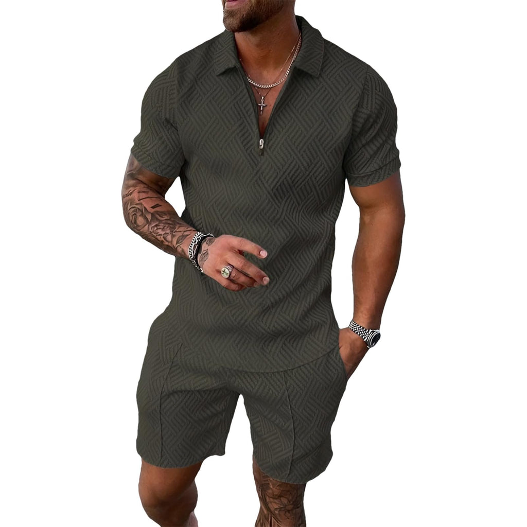 amropi Homme Survêtement de Sport T-Shirt à Manches Courtes Fermeture éclair et Short Ensemble