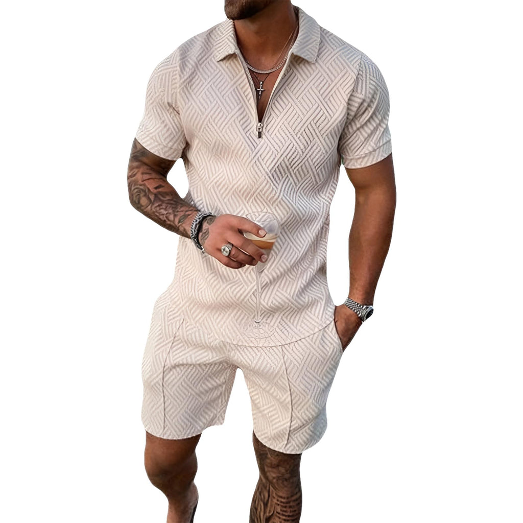 amropi Homme Survêtement de Sport T-Shirt à Manches Courtes Fermeture éclair et Short Ensemble