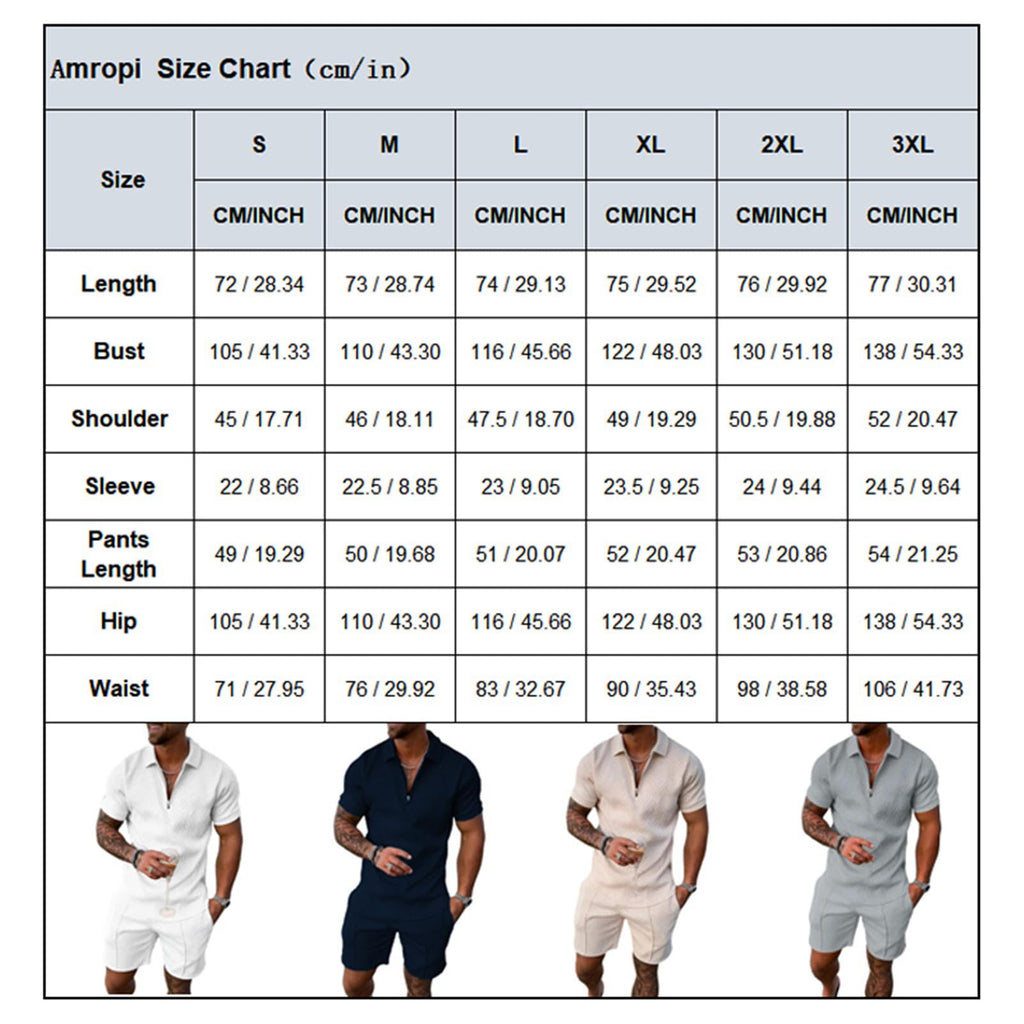 amropi Homme Survêtement de Sport T-Shirt à Manches Courtes Fermeture éclair et Short Ensemble