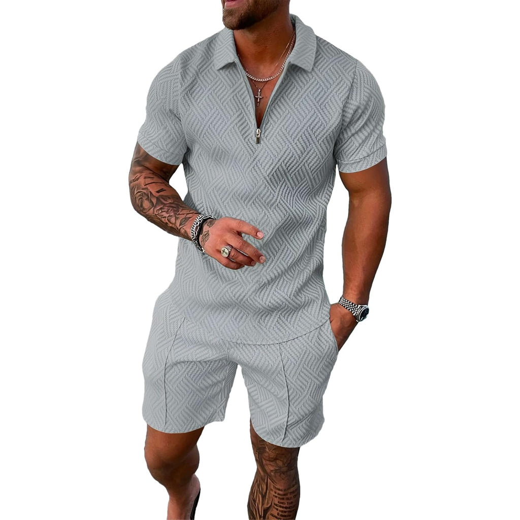 amropi Homme Survêtement de Sport T-Shirt à Manches Courtes Fermeture éclair et Short Ensemble