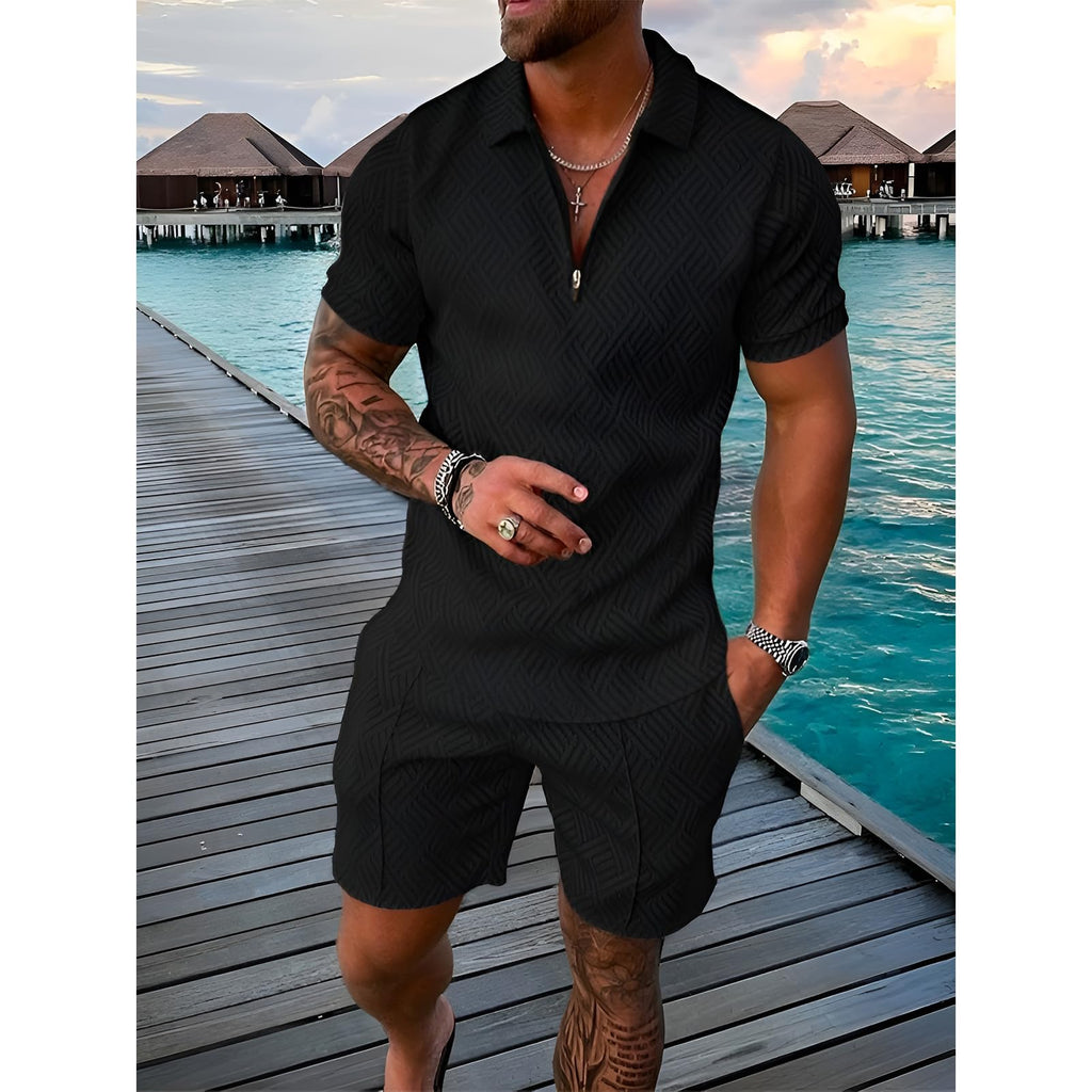 amropi Homme Survêtement de Sport T-Shirt à Manches Courtes Fermeture éclair et Short Ensemble