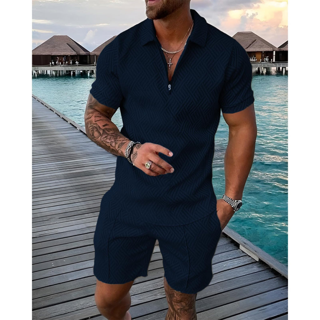 amropi Homme Survêtement de Sport T-Shirt à Manches Courtes Fermeture éclair et Short Ensemble