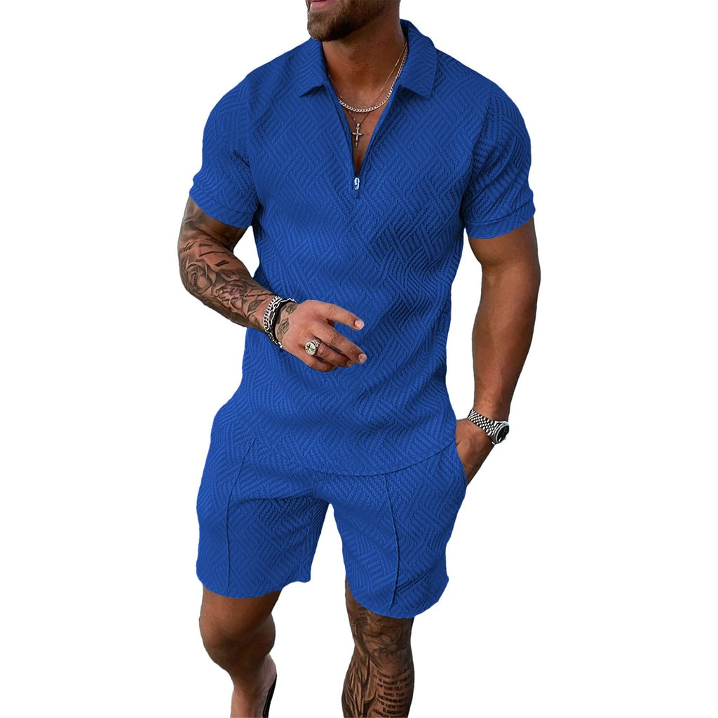 amropi Homme Survêtement de Sport T-Shirt à Manches Courtes Fermeture éclair et Short Ensemble