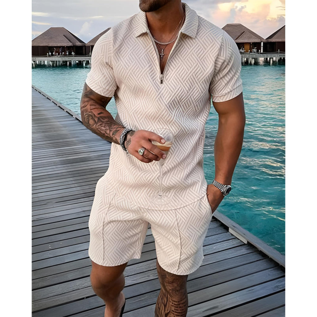 amropi Homme Survêtement de Sport T-Shirt à Manches Courtes Fermeture éclair et Short Ensemble