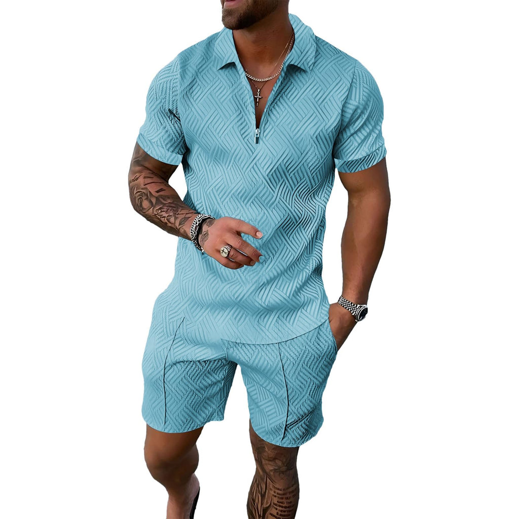 amropi Homme Survêtement de Sport T-Shirt à Manches Courtes Fermeture éclair et Short Ensemble