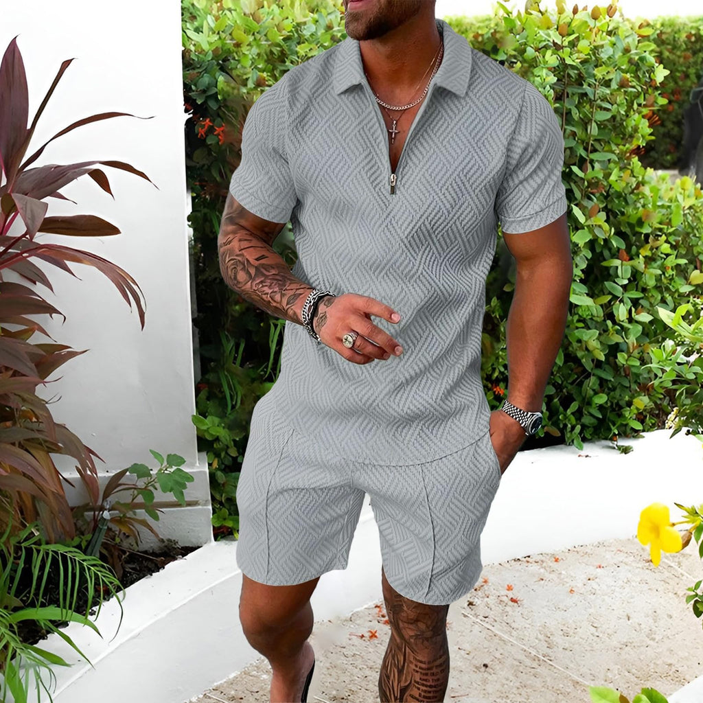 amropi Homme Survêtement de Sport T-Shirt à Manches Courtes Fermeture éclair et Short Ensemble
