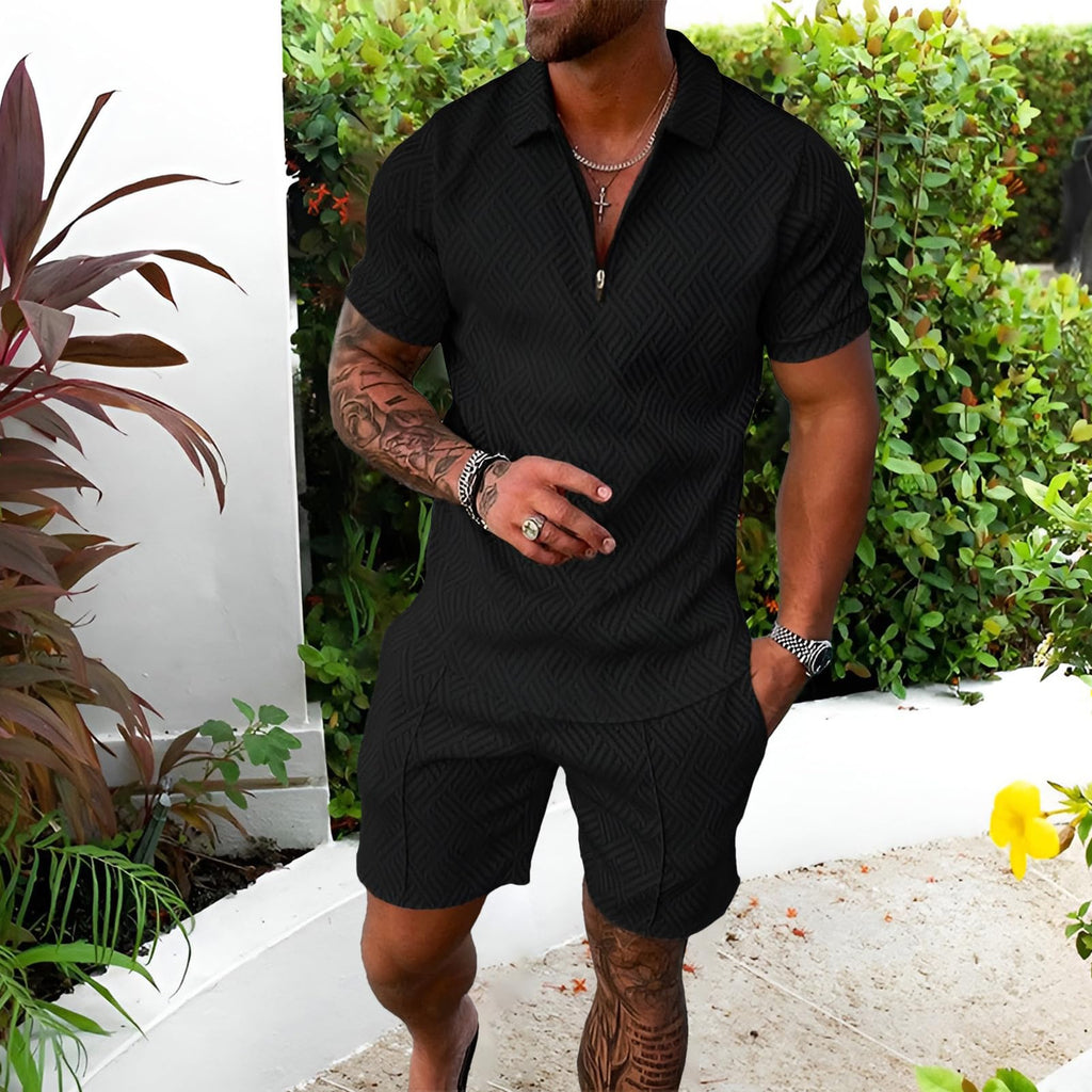 amropi Homme Survêtement de Sport T-Shirt à Manches Courtes Fermeture éclair et Short Ensemble