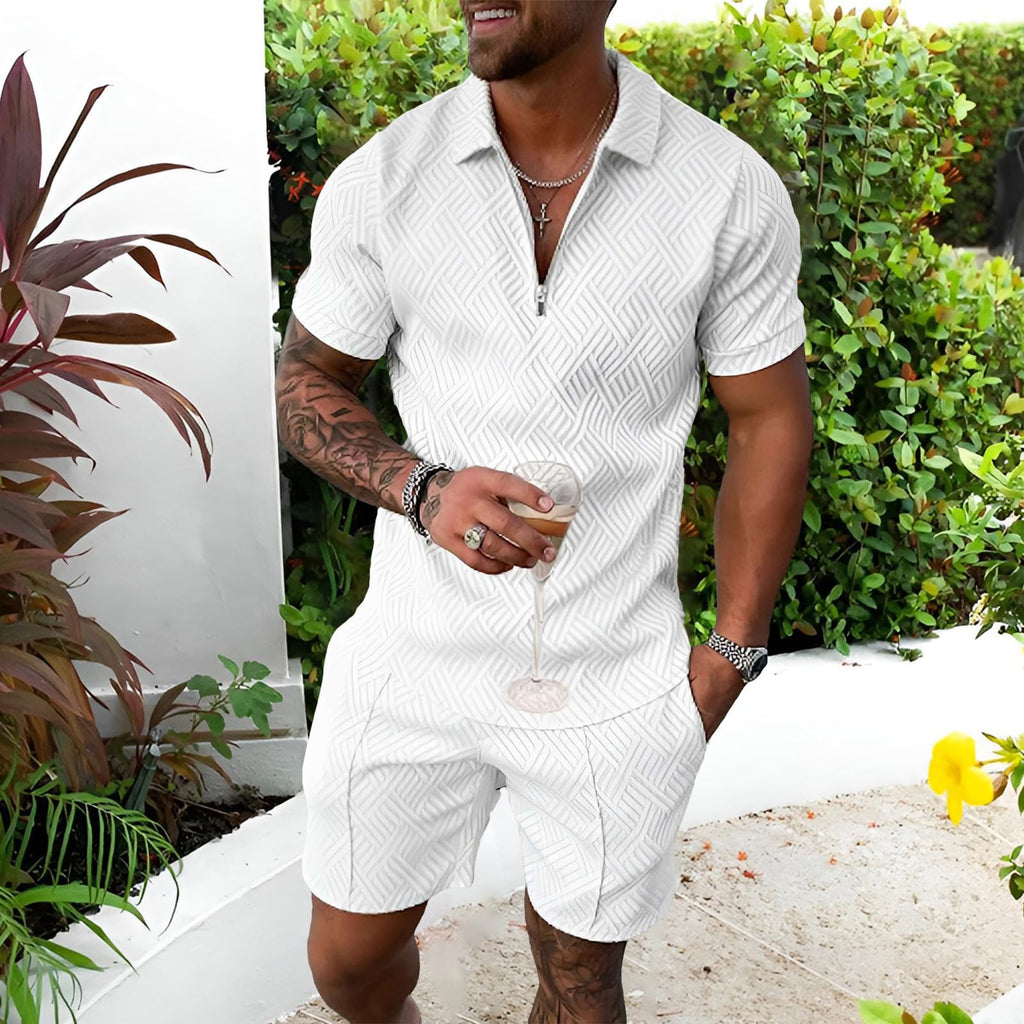 amropi Homme Survêtement de Sport T-Shirt à Manches Courtes Fermeture éclair et Short Ensemble
