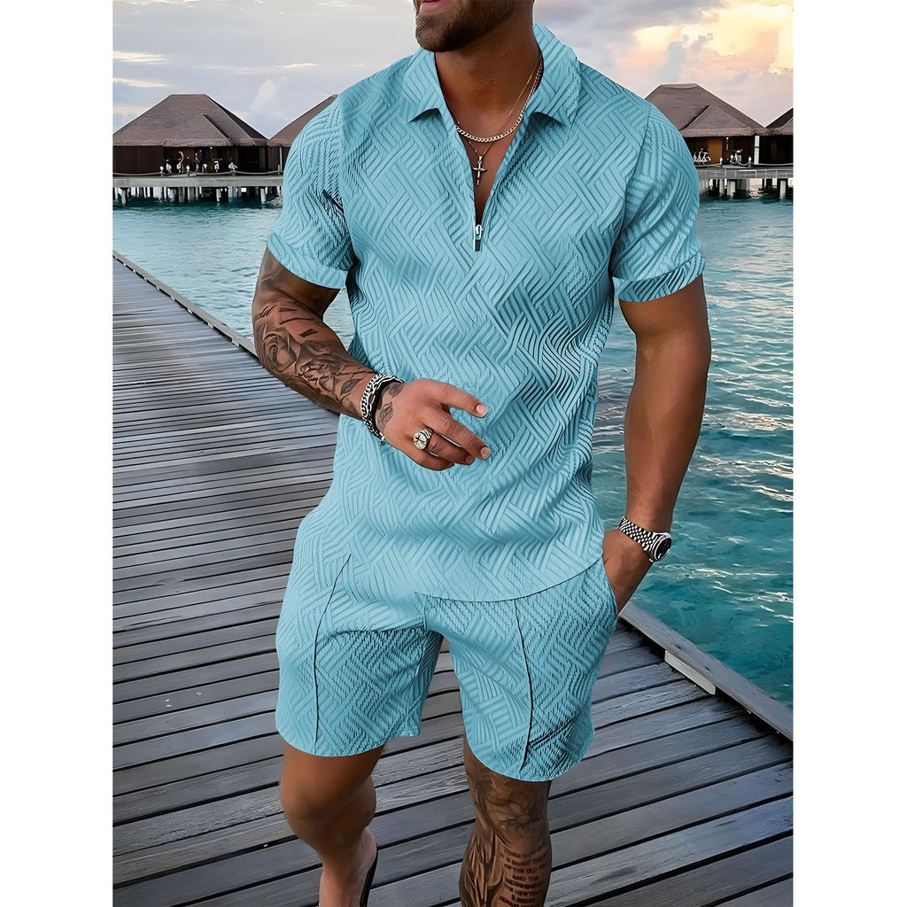 amropi Homme Survêtement de Sport T-Shirt à Manches Courtes Fermeture éclair et Short Ensemble