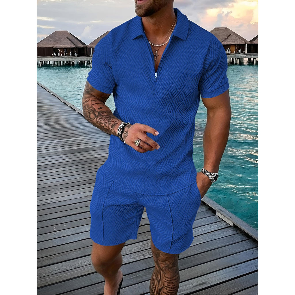 amropi Homme Survêtement de Sport T-Shirt à Manches Courtes Fermeture éclair et Short Ensemble