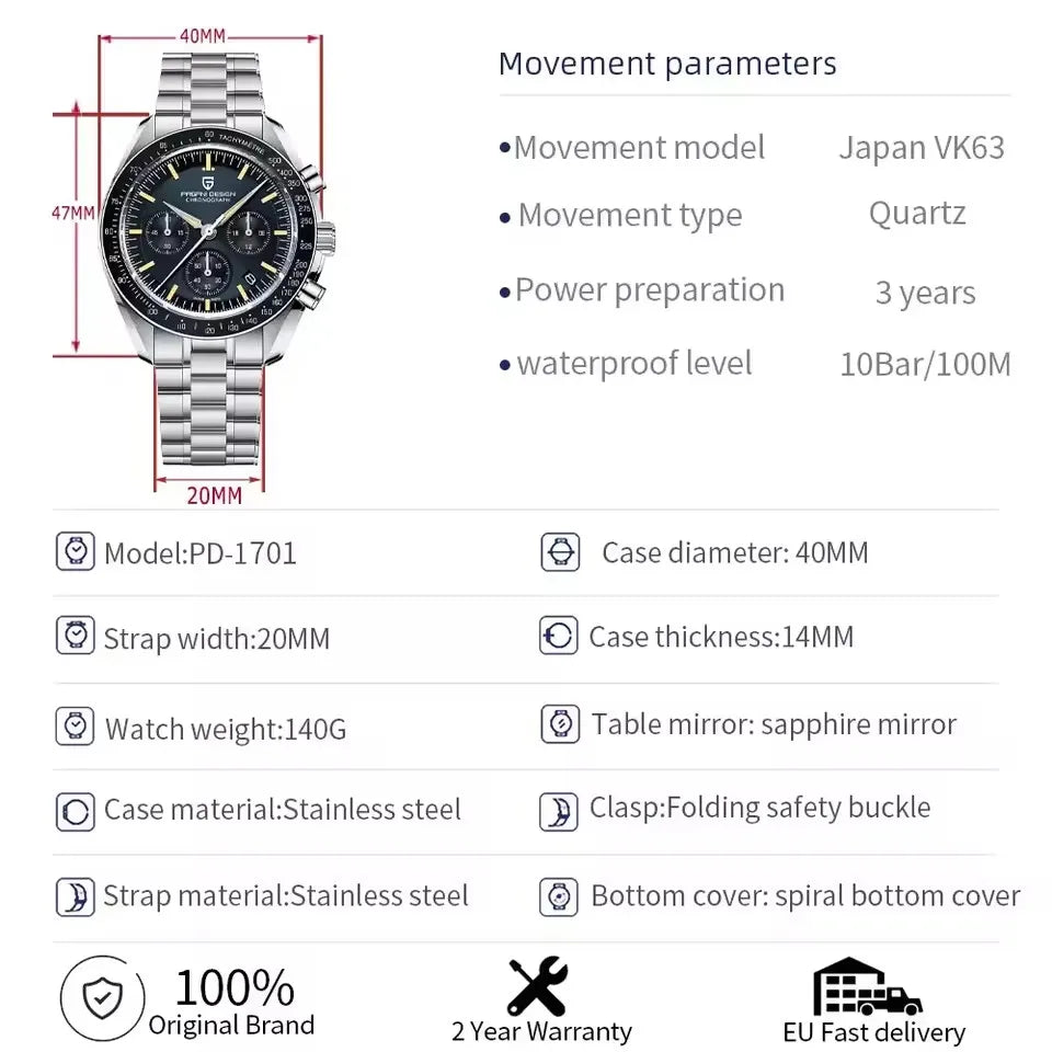 PAGANI DESIGN 2026 Nouveau AR Sapphire Quartz Montres Hommes