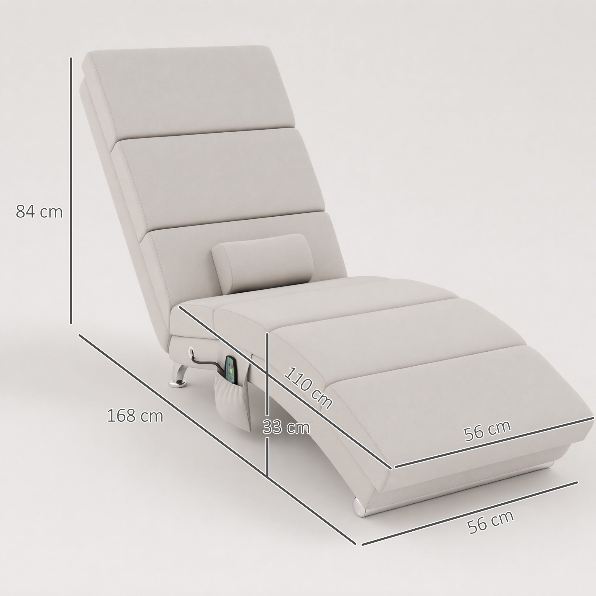 Fauteuil relax salon fauteuil de massage et chauffage meridienne avec télécommande et oreiller, tissu effet lin, crème