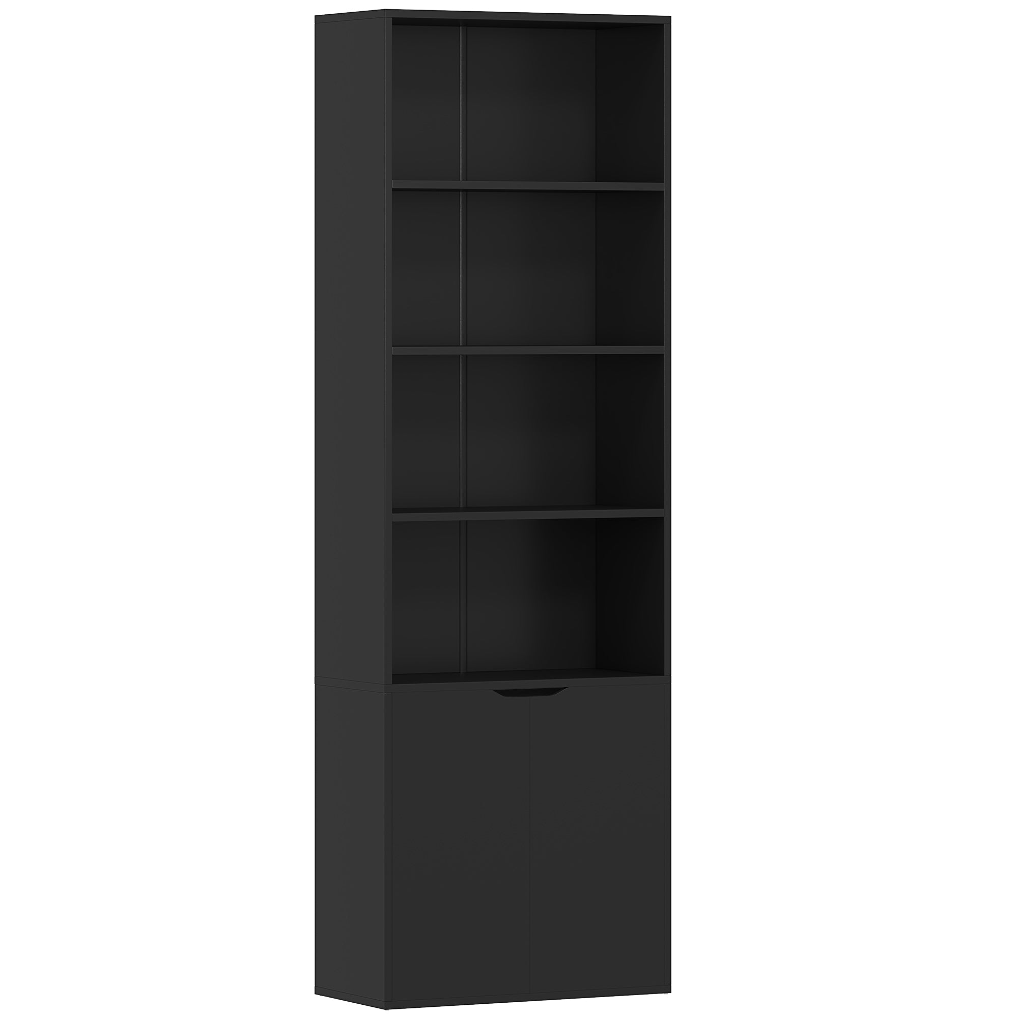 Bibliothèque Armoire à livres avec 4 compartiments ouverts et 2 portes pour le salon et le bureau 59x29x180 cm Noir