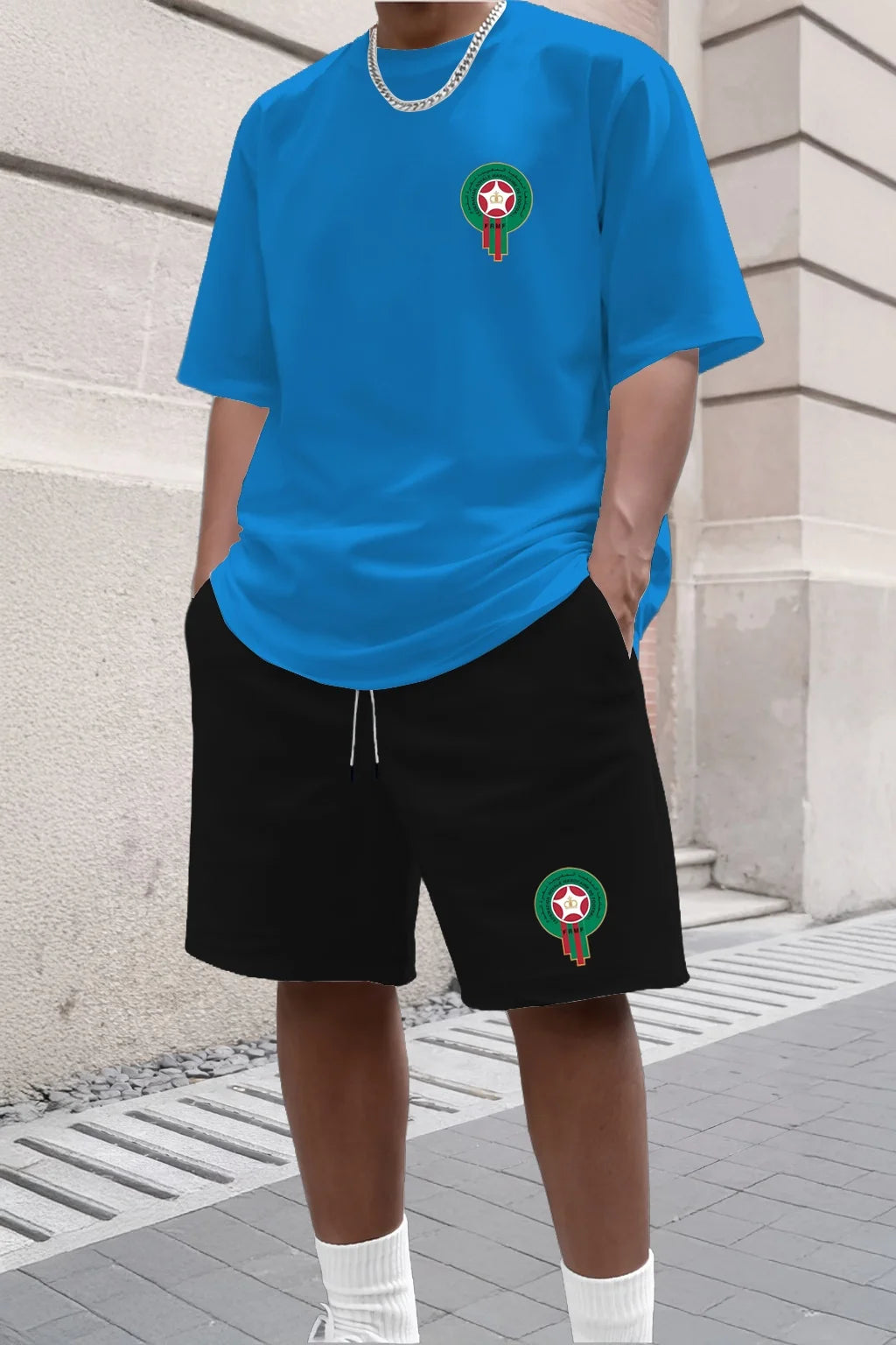 Ensemble deux pièces décontracté et tendance pour jeunes hommes, t-shirt à manches courtes et short imprimés pour l'été