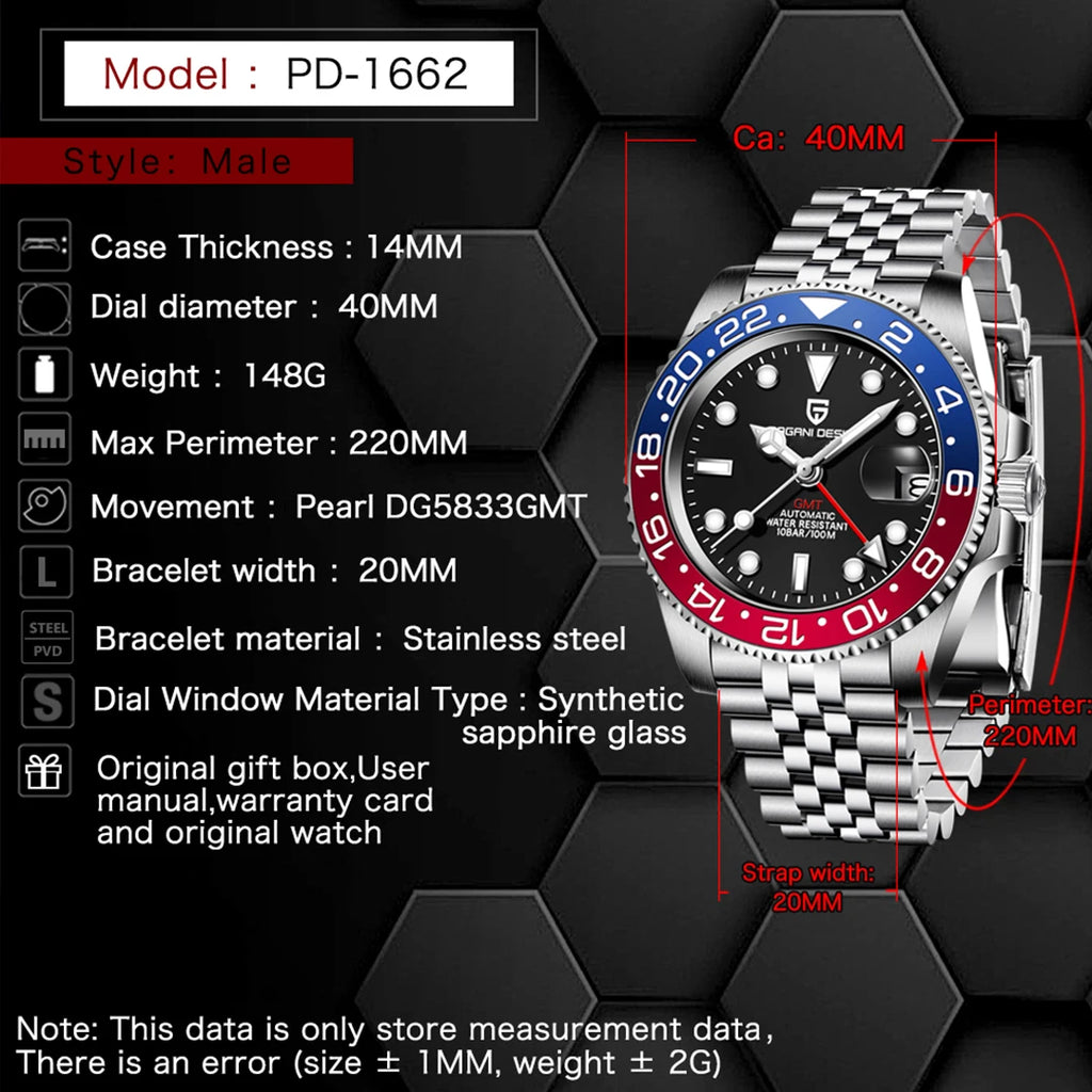 Montre PAGANI DESIGN GMT – Acier & Saphir