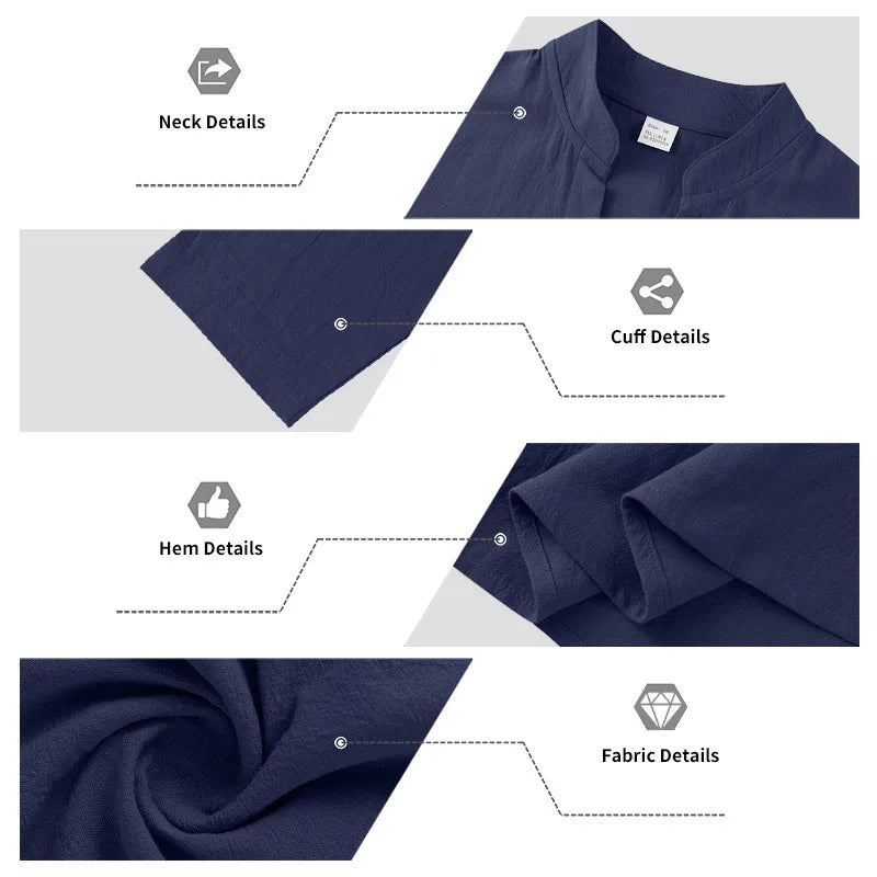 Ensemble américain en lin ample pour hommes, chemise hawaïenne fine Henry, pantalon à manches longues, pour les déplacements domicile, automne