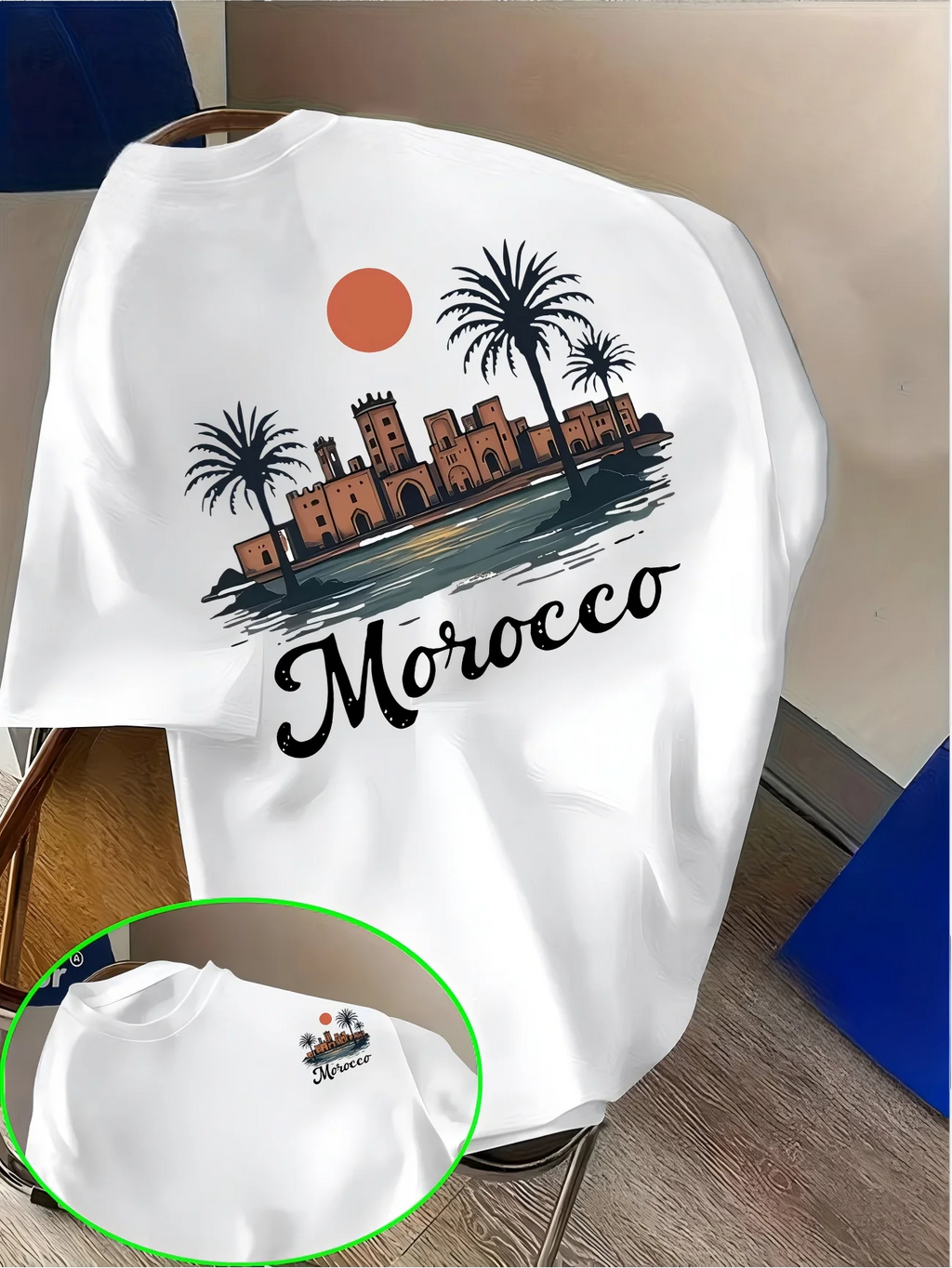 T-Shirt Maroc Vintage – Paysage Urbain & Palmiers