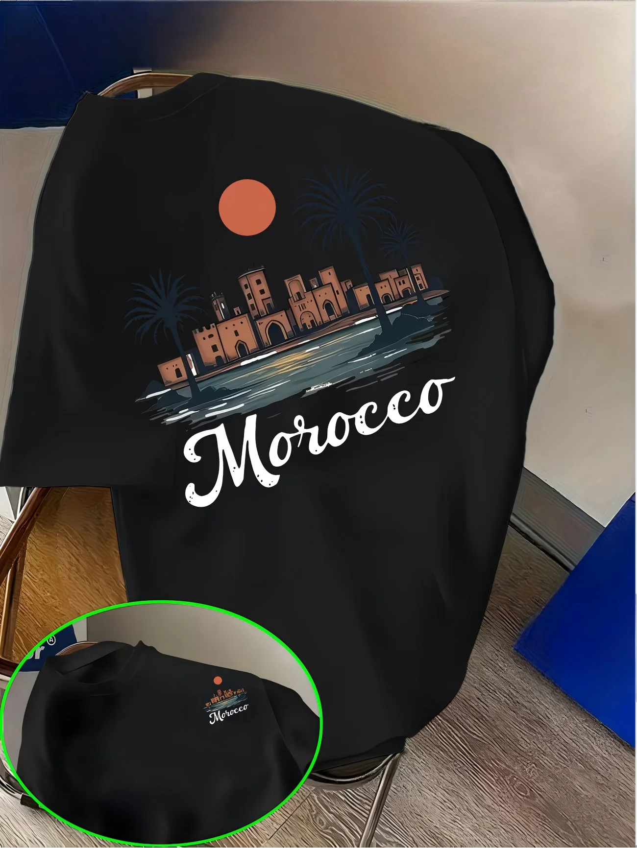 T-Shirt Maroc Vintage – Paysage Urbain & Palmiers