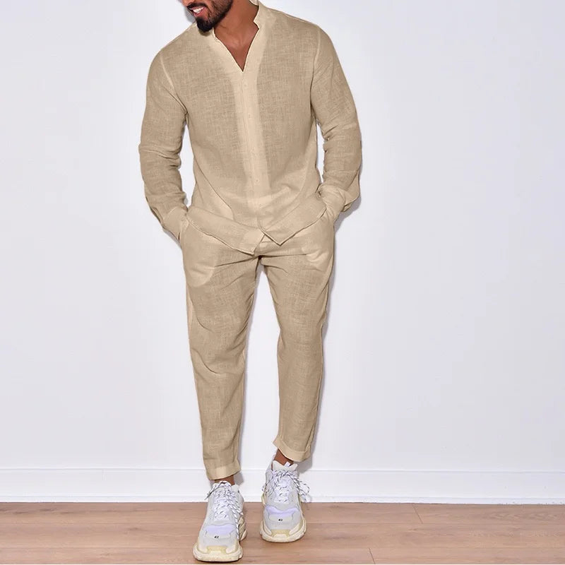Ensemble Chemise & Pantalon Coton Homme – Coupe Relaxed, Élégance Naturelle