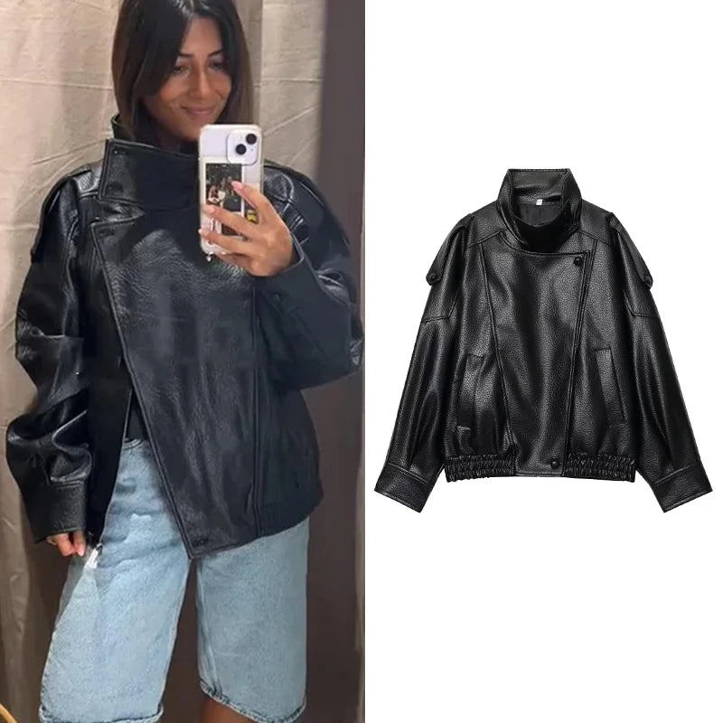 Veste Faux Cuir Femme – Oversize, Style Streetwear Automne-Hiver