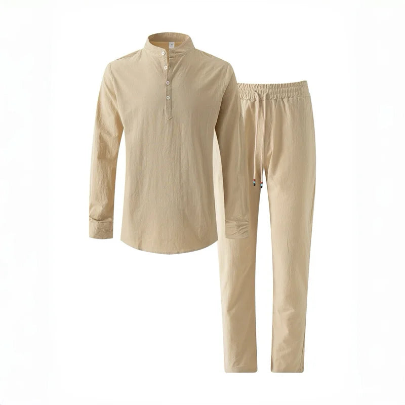Ensemble Homme Style Yacht – Col Montant, Haut & Pantalon Ample