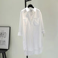 Chemise mi-longue contenant du coton pour femmes, vêtements à la mode, coupe ample, manches longues, Double poche, manches roulées, chemisier fin