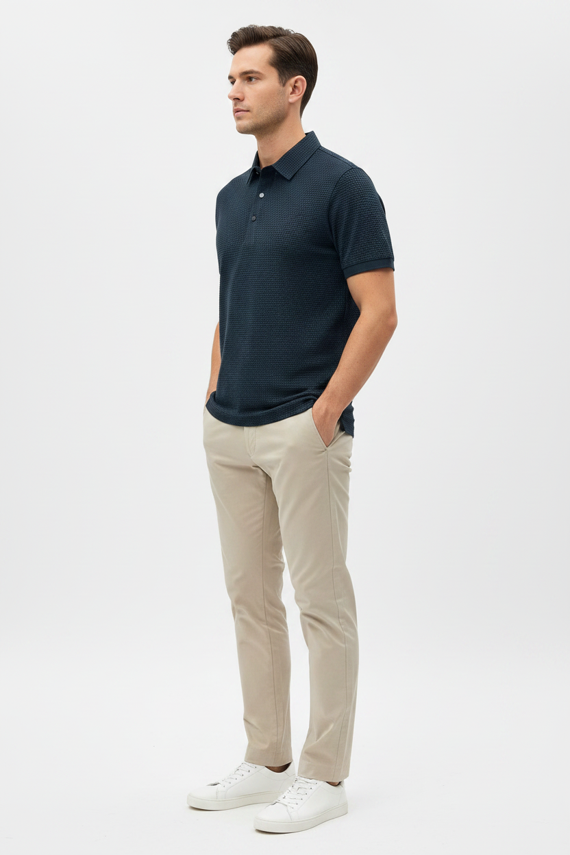 Polo bleu marine côté